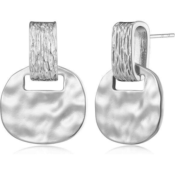 925 Sterling Silver Hammered Statement Finish Dangle Drop Earrings for Women - Picture 1 of 6